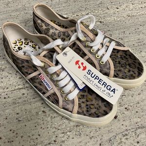 NWT Superga 2750 Animal Net Leopard Gold Mesh Sneakers